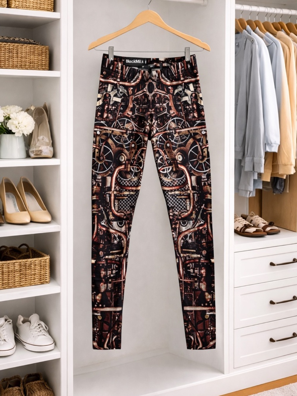 BlackMilk Size M Steampunk Mechanical Gear Print Leggings Industrial Gothic - Picture 3 of 4